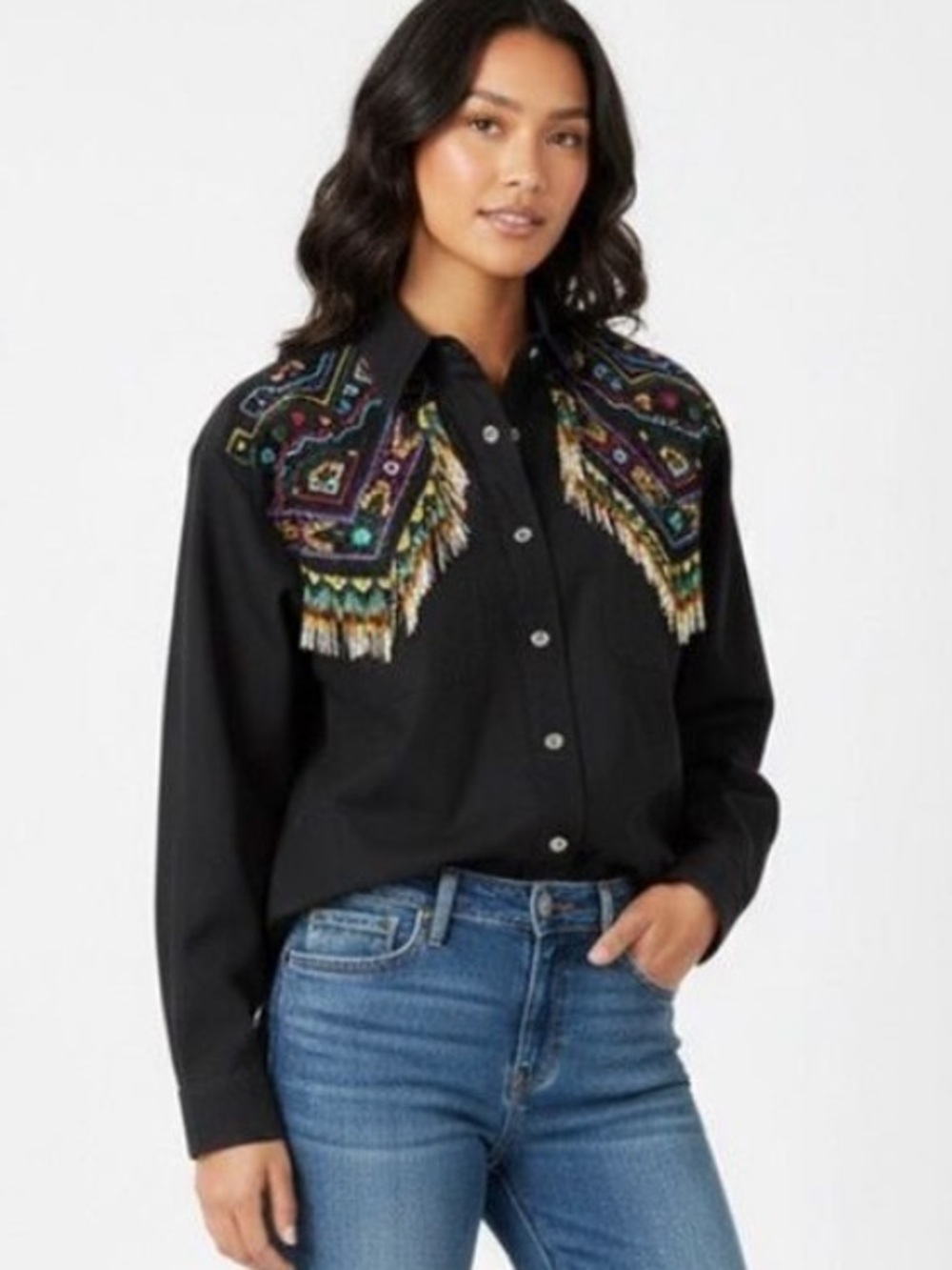 Vintage Southwest Canyon Aztec Western Beaded Shirt - Size Small